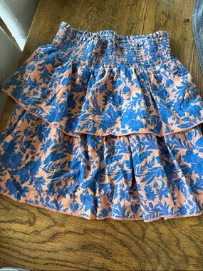 Universal Thread Blue Floral Tiered Mini Skirt on Peach